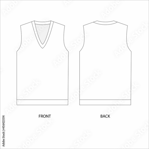 illustration of a vest. Oversized vest technical drawing. Tank top sketch design.  Sleeveless design template.