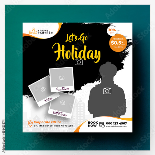 Travel holiday social media banner or square flyer template (ID: 456423574)