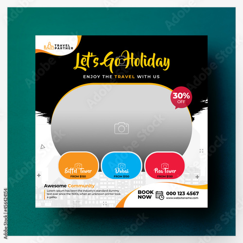 Travel holiday social media banner or square flyer template (ID: 456424154)