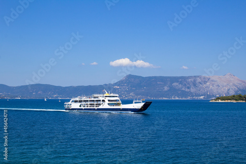Panoramic view to the sea and yacht on the sunny day. Corfu. Greece. © Liudmyla
