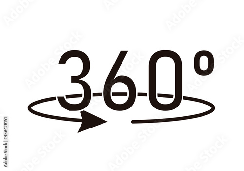 Icono negro de 360 grados en fondo blanco.