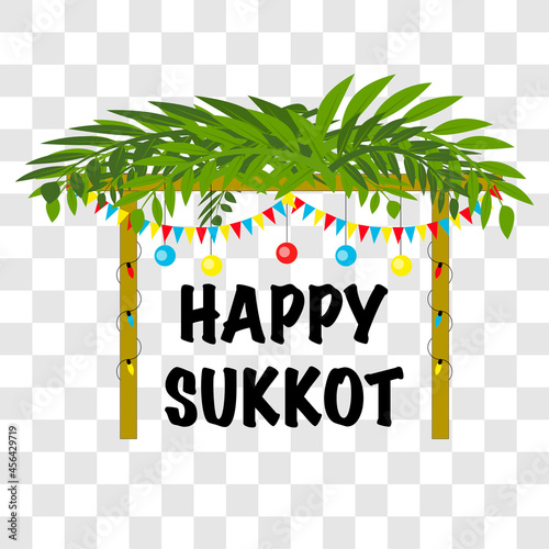 Happy Sukkot Jewish Holiday Poster Sukkah With Decorations Vector Illustration On Transparent Background