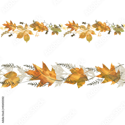 Seamless border with autumn leaves