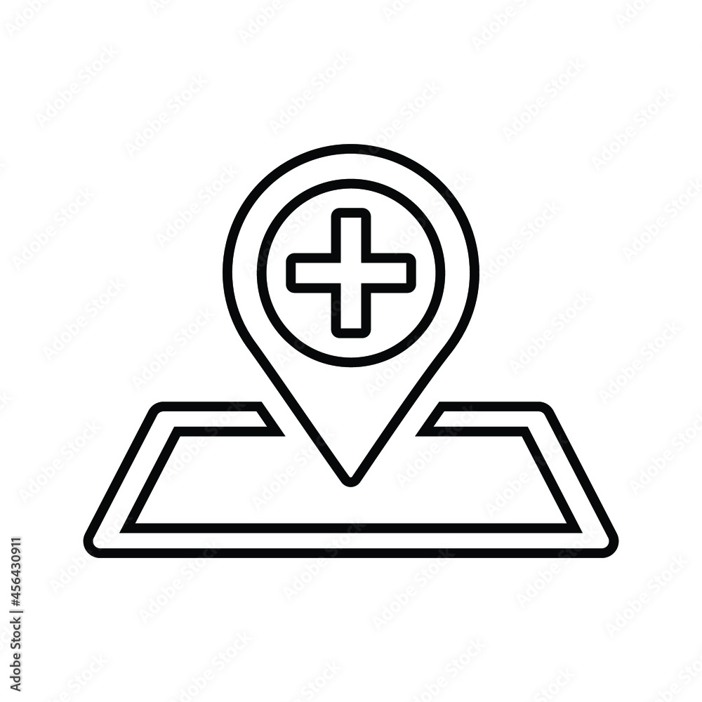 Clinic, location, navigation outline icon. Line art vector. Clinic, location, navigation outline icon. Line art vector.