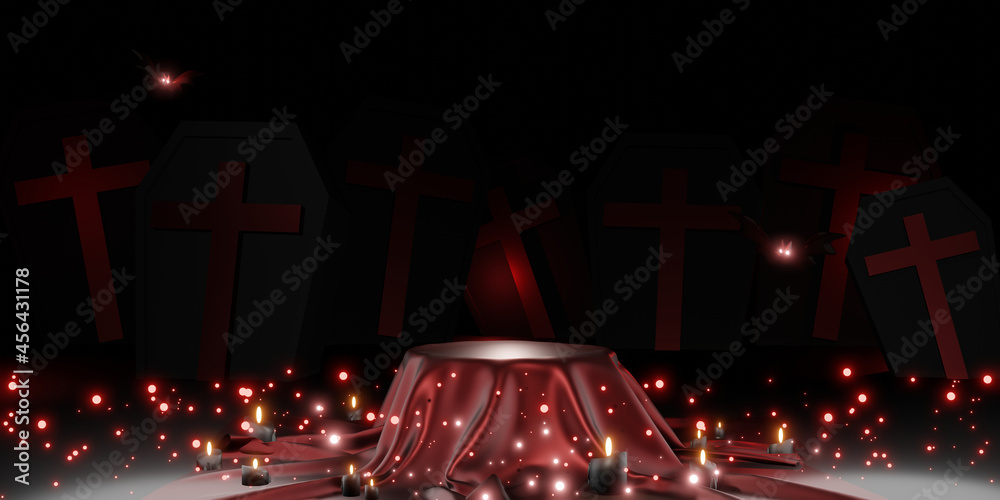 Halloween night with shiny satin product display Place on a podium or empty podium shelf Halloween backdrop for 3D render products
