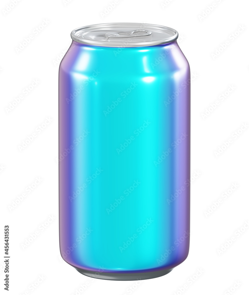 Realistic 3D illustration of the blank blue iridescent alcohol or soft drink tin can isolated on white Realistic 3D illustration of the blank blue iridescent alcohol or soft drink tin can isolated on white