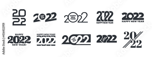2022 Happy New Year Logo Vector Different Text Design Templates Collection Isolated On White Background. Variations Of Happy New Years Typographic Design Elements Set
