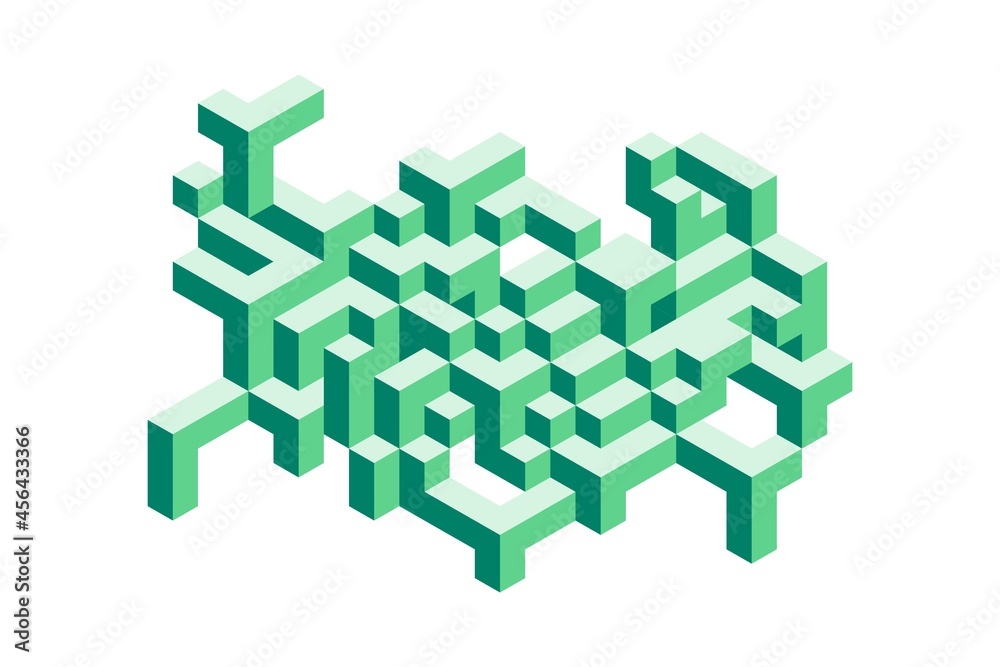 Abstract isometric green tangle on a white background