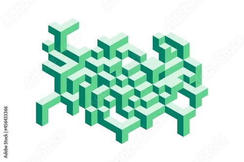 Obraz na płótnie Abstract isometric green tangle on a white background w salonie