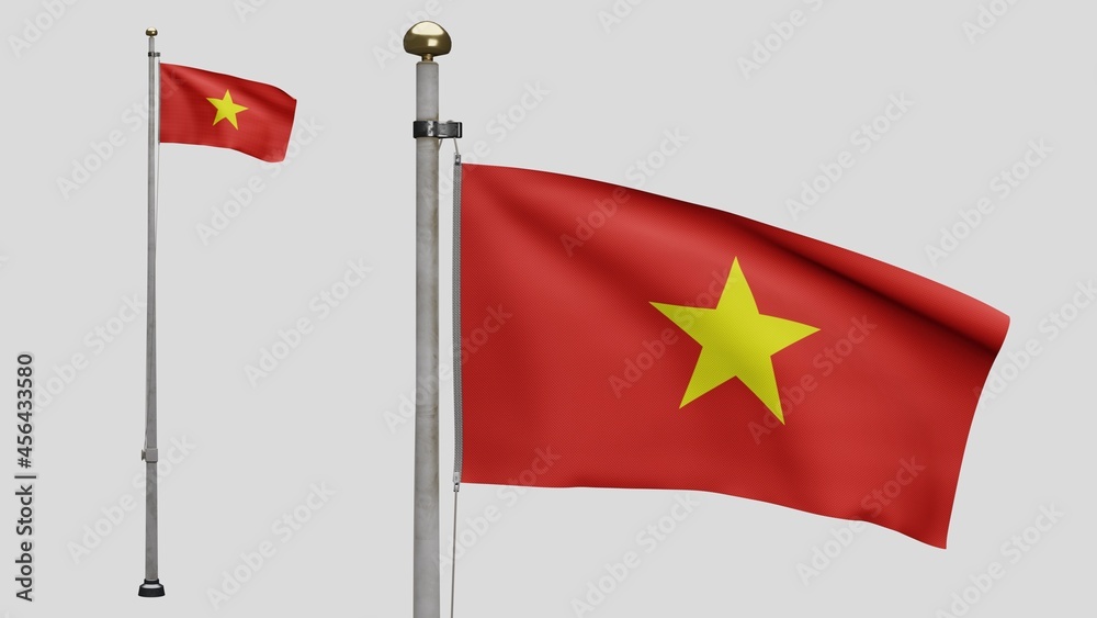 3D, Vietnamese flag waving on wind. Close up Vietnam banner blowing soft silk. 3D, Vietnamese flag waving on wind. Close up Vietnam banner blowing soft silk.
