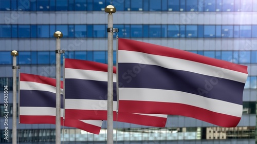 3D, Thai flag waving in the wind. Close up of Thailand banner blowing soft silk.