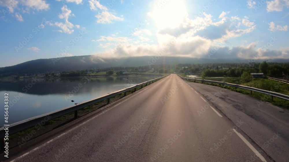 vehicle point of view driving a car on a road in norway vehicle point of view driving a car on a road in norway