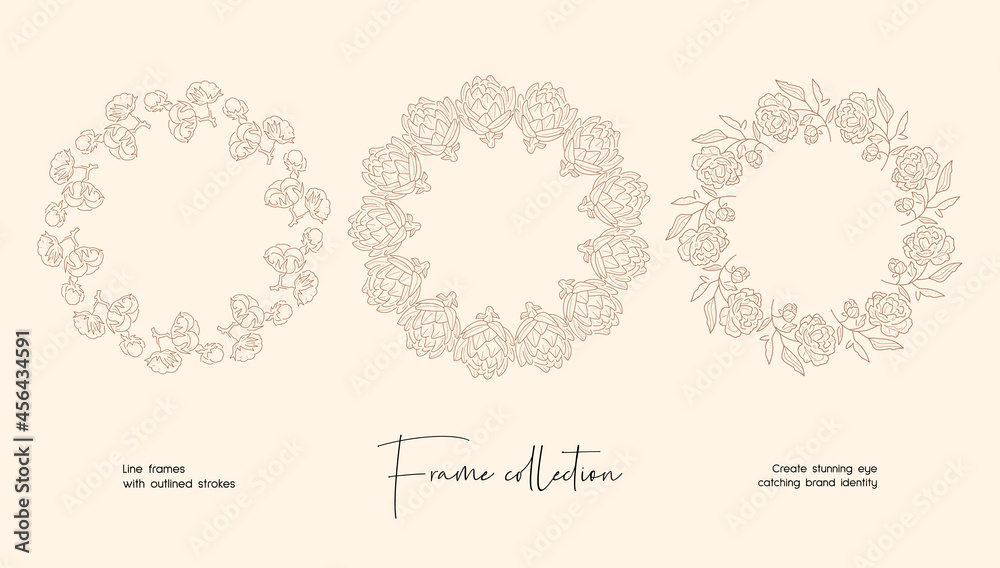 Line art illustration collection of decorative vector frames for branding or logo 