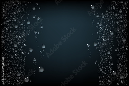 Black Background With Water Drops. Vector Photo Realistic Image Of Raindrops Or Vapor