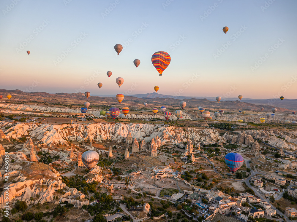 Morning hot air balloon flights. Turkey, Cappadocia. August 2021