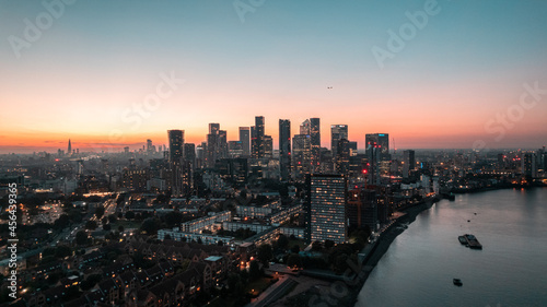 Canary wharf skyline aerial landscape