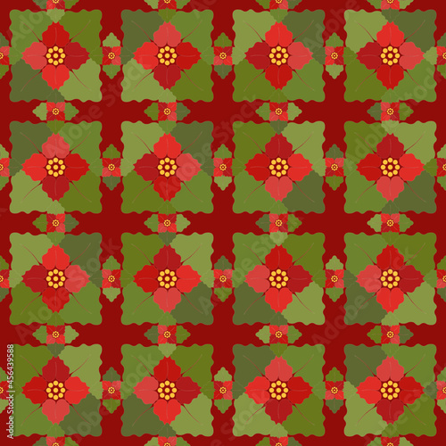 Vector Christmas seamless pattern of poinsettia on a red background