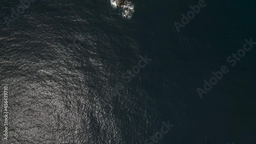 Aerial (camera down) back to front view, Fishing Ship, Morning, Calm, Sunrise