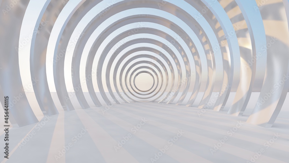 Fototapeta premium Futuristic tunnel arched stripes construction with windows 3d render