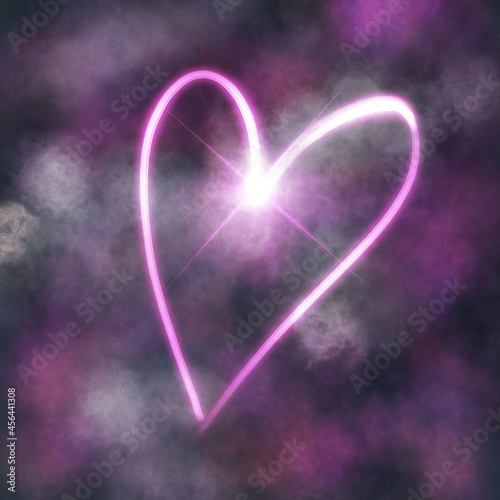 abstract background heart pink in dark clouds sky glowind flash light photo