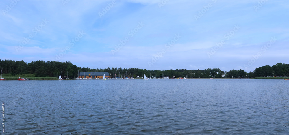 Dabki, Poland. Lake Bukowo. Lake marina. Lake Bukowo connected with Baltic Sea with Rat Canal. Lake is located in West Pomeranian Voivodeship, Poland