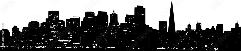 San Francisco City skyline silhouette isolated on white background. Black cityscape