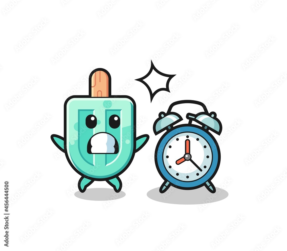 Cartoon Illustration of popsicles is surprised with a giant alarm clock Cartoon Illustration of popsicles is surprised with a giant alarm clock
