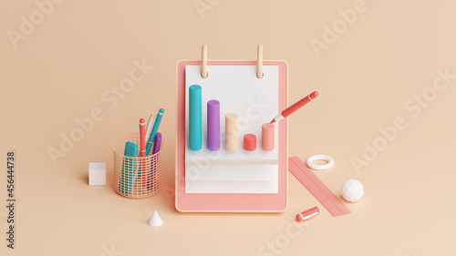 3d board analytics chart , illustration