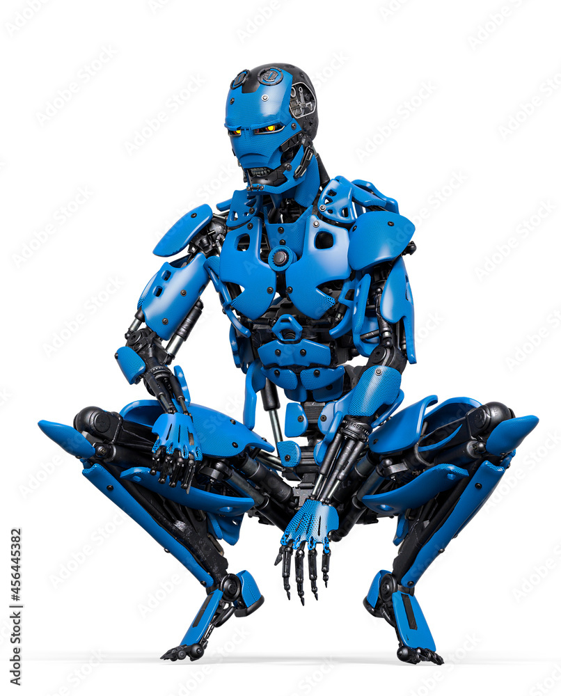 cyborg is crouched and waiting for action cyborg is crouched and waiting for action