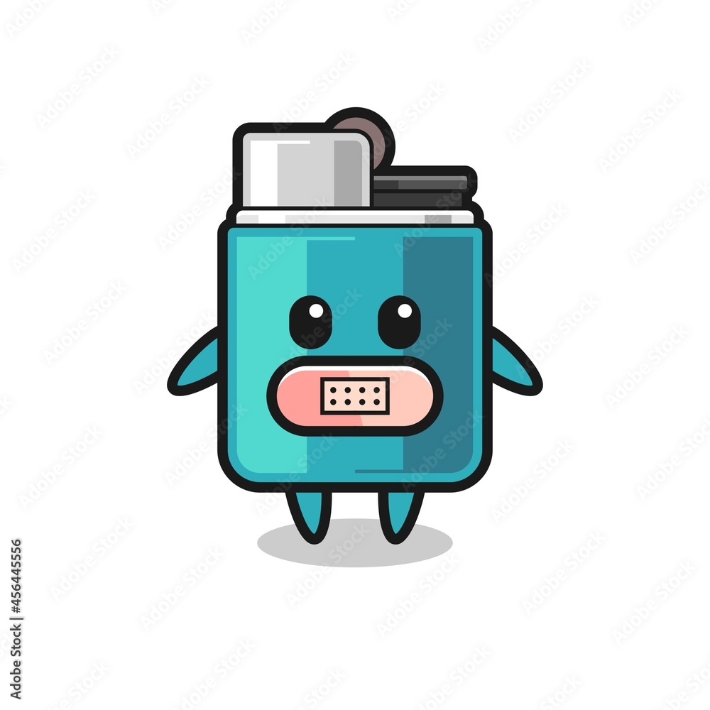 Cartoon Illustration of lighter with tape on mouth Cartoon Illustration of lighter with tape on mouth