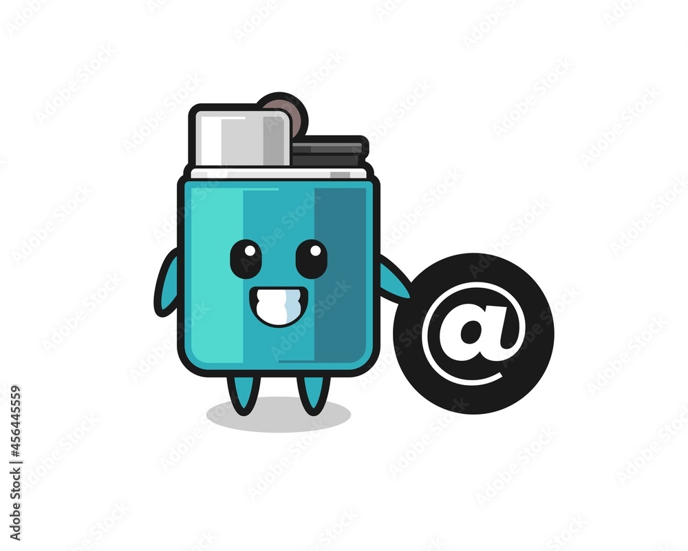 Cartoon Illustration of lighter standing beside the At symbol Cartoon Illustration of lighter standing beside the At symbol