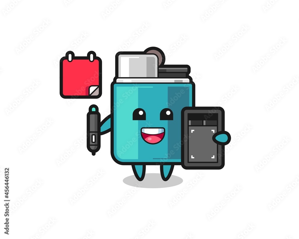 Illustration of lighter mascot as a graphic designer Illustration of lighter mascot as a graphic designer