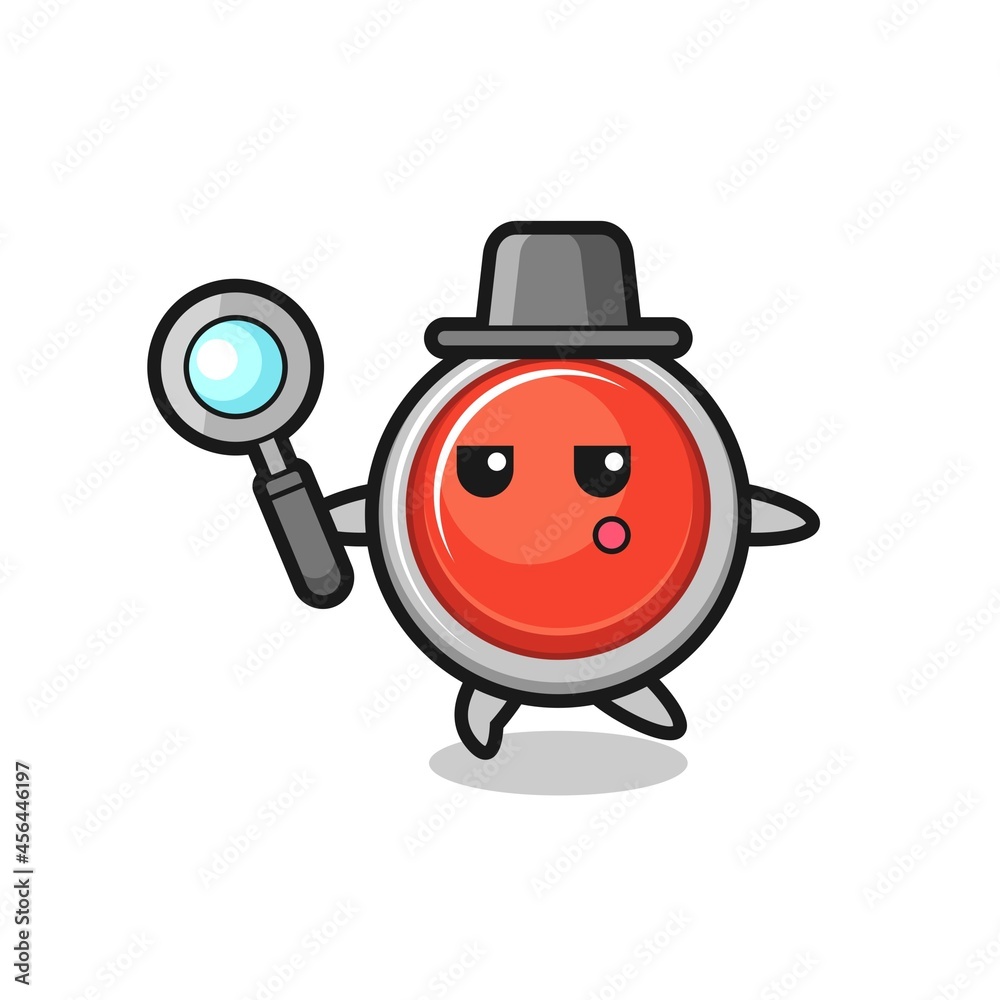 emergency panic button cartoon character searching with a magnifying glass emergency panic button cartoon character searching with a magnifying glass