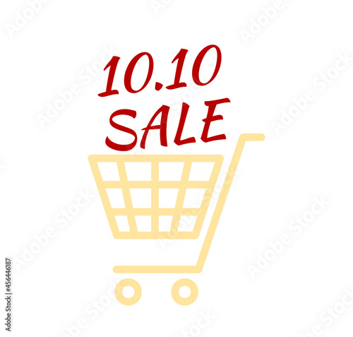 Illustration of shopping trolley icon with text 10.10 SALE.Shopping big sale concept.