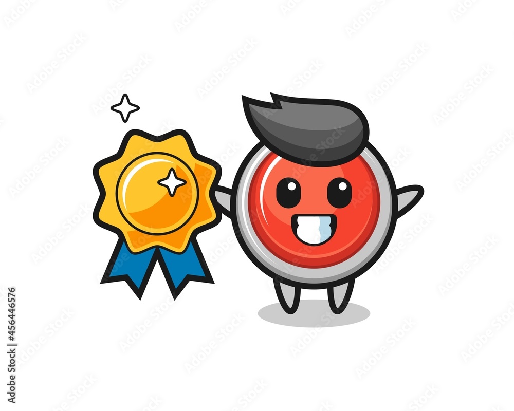 emergency panic button mascot illustration holding a golden badge