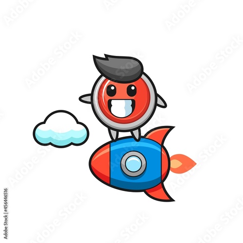 emergency panic button mascot character riding a rocket