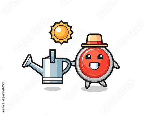 Cartoon character of emergency panic button holding watering can