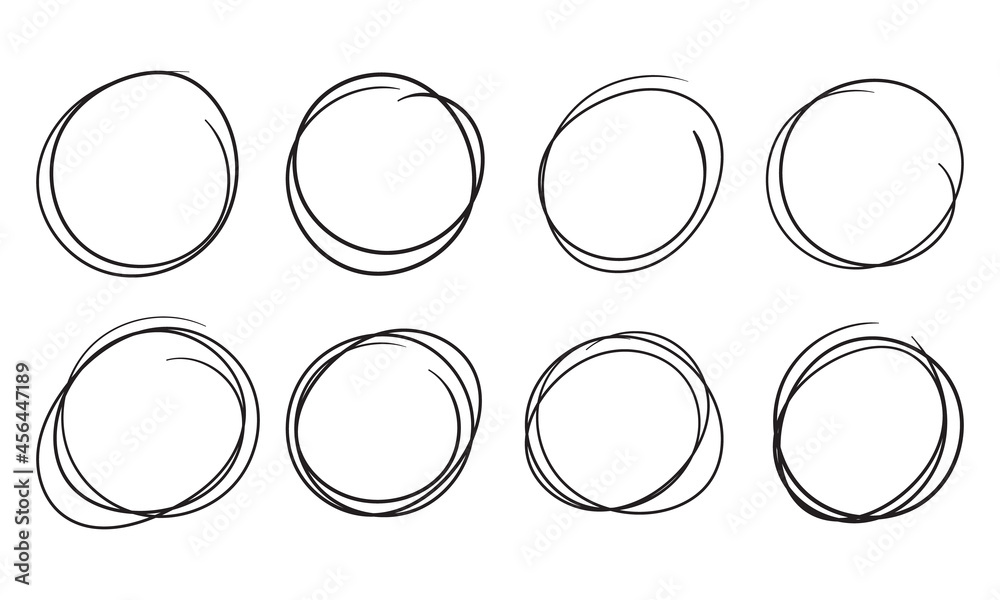 Hand drawn circle line sketch set. Vector circular scribble doodle round circles for message note mark design element