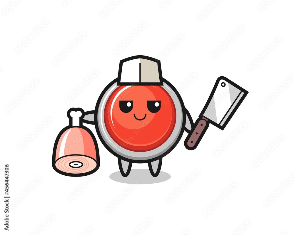 Illustration of emergency panic button character as a butcher Illustration of emergency panic button character as a butcher