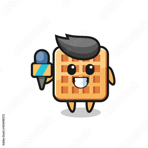 Character mascot of waffle as a news reporter