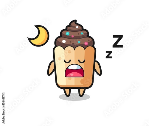 cupcake character illustration sleeping at night