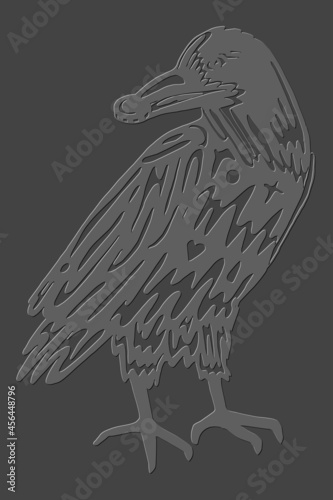 hand drawn raven bird in gray colors paper style vector illustration