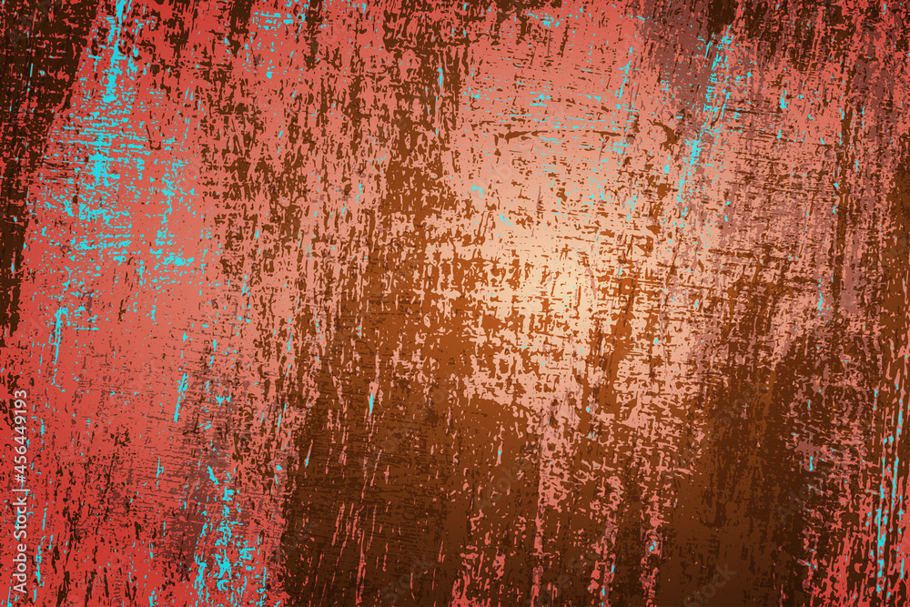 Grunge texture with patina. Abstract background for cover design, wallpaper. Vintage template in brown, beige and turquoise colors, vector.