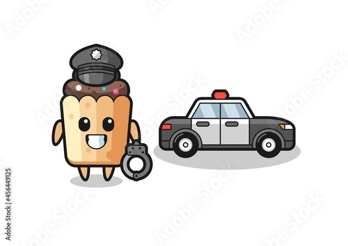 Cartoon mascot of cupcake as a police