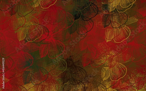 Dark Green, Red vector doodle backdrop with flowers.