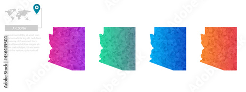 Set of vector polygonal Arizona maps. Bright gradient map of country in low poly style. Multicolored country map in geometric style for your infographics, polygonal design for your ,Vector eps10
