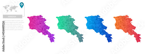 Set of vector polygonal Armenia maps. Bright gradient map of country in low poly style. Multicolored country map in geometric style for your infographics, polygonal design for your ,Vector eps10