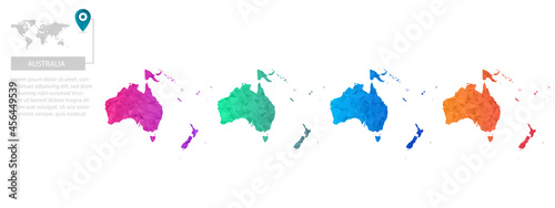 Set of vector polygonal Australia maps. Bright gradient map of country in low poly style. Multicolored country map in geometric style for your infographics, polygonal design for your ,Vector eps10