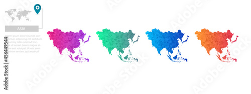 Set of vector polygonal Asia maps. Bright gradient map of country in low poly style. Multicolored country map in geometric style for your infographics, polygonal design for your ,Vector eps10