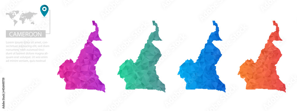 Cameroon Map Vector Design Vetor de Set of vector polygonal Cameroon maps. Bright gradient map of ...